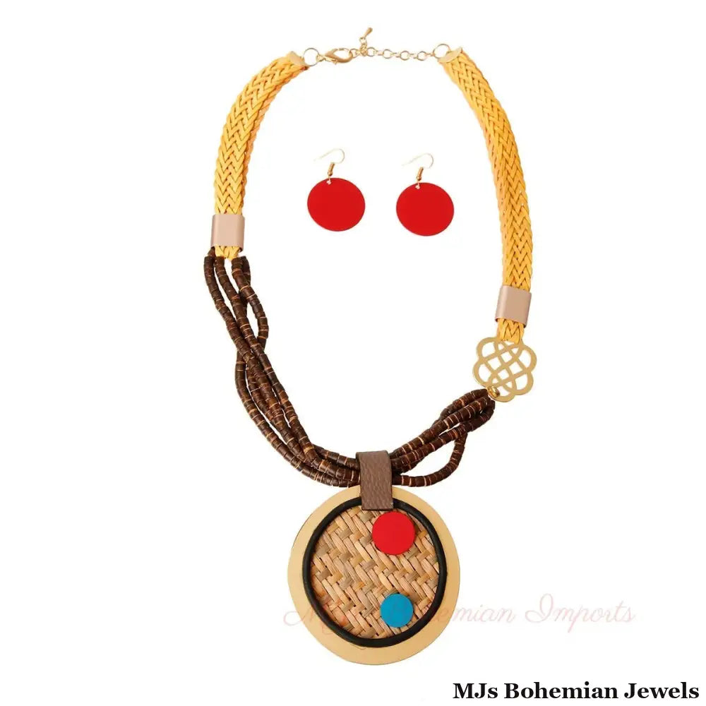 Mustard Leather Gold Pendant Set