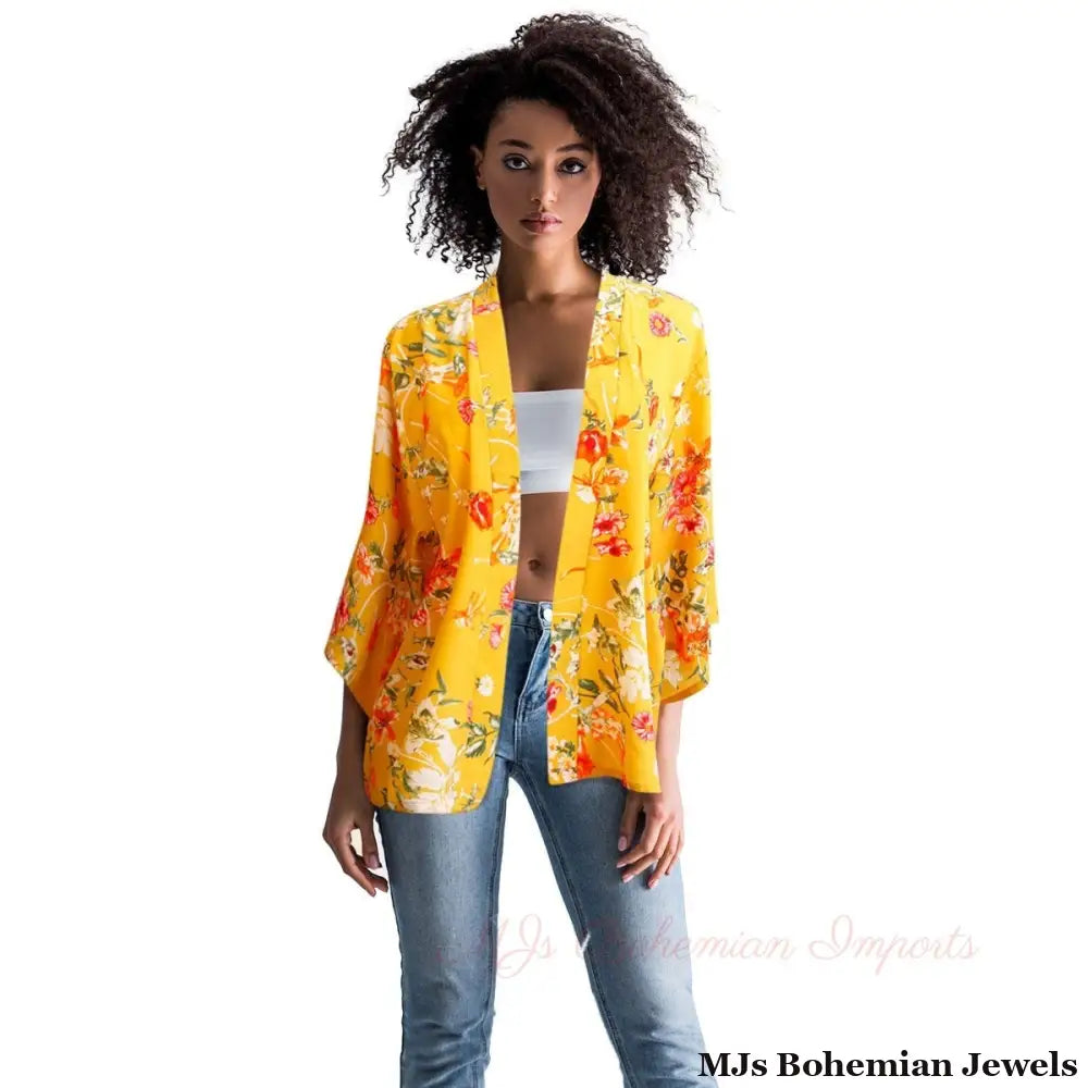 Mustard Poppy Flower Kimono