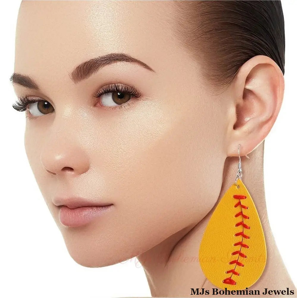 Mustard Yellow Softball Teardrop Earrings