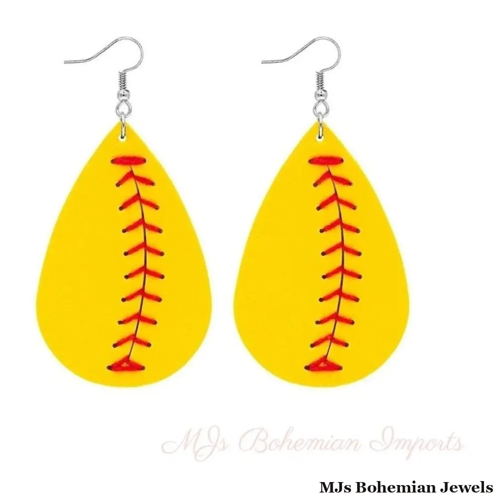 Mustard Yellow Softball Teardrop Earrings