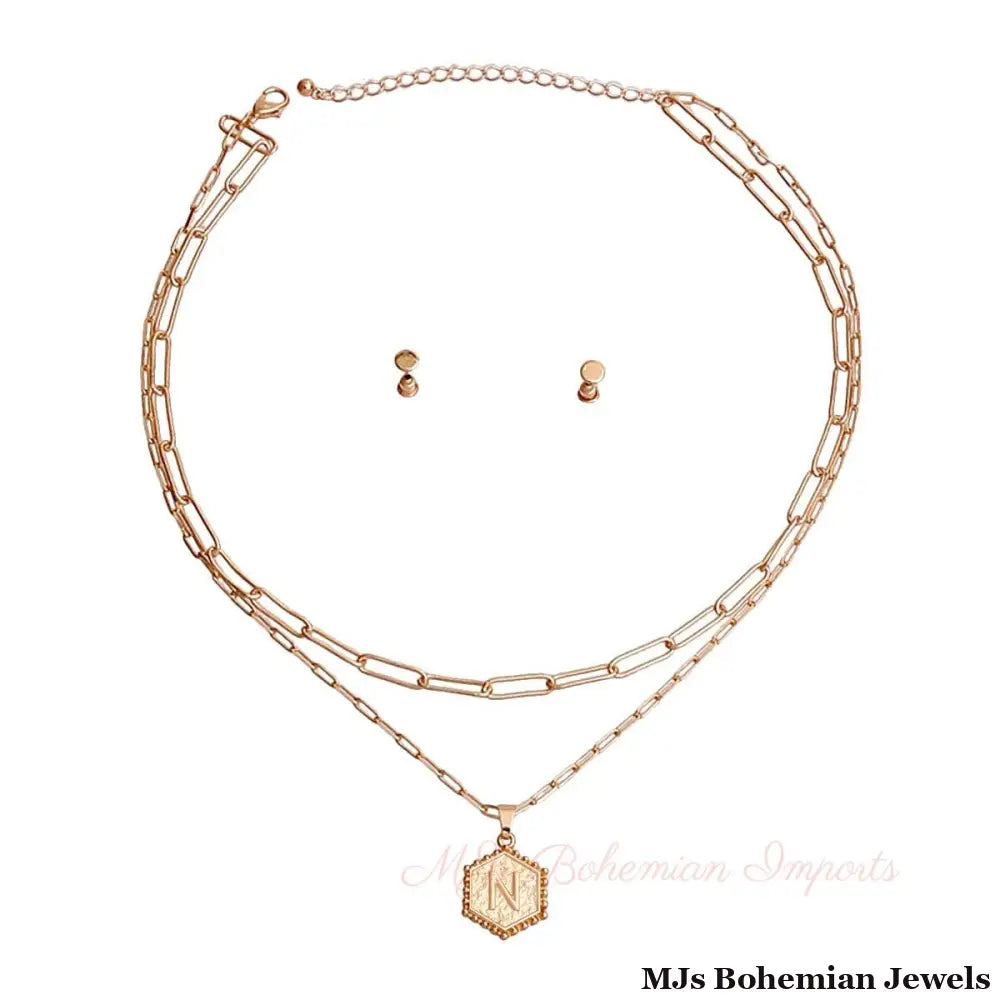 N Hexagon Initial Charm Necklace