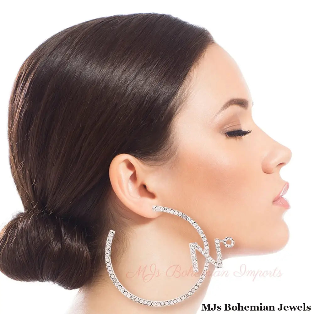 N Silver Rhinestone Hoops