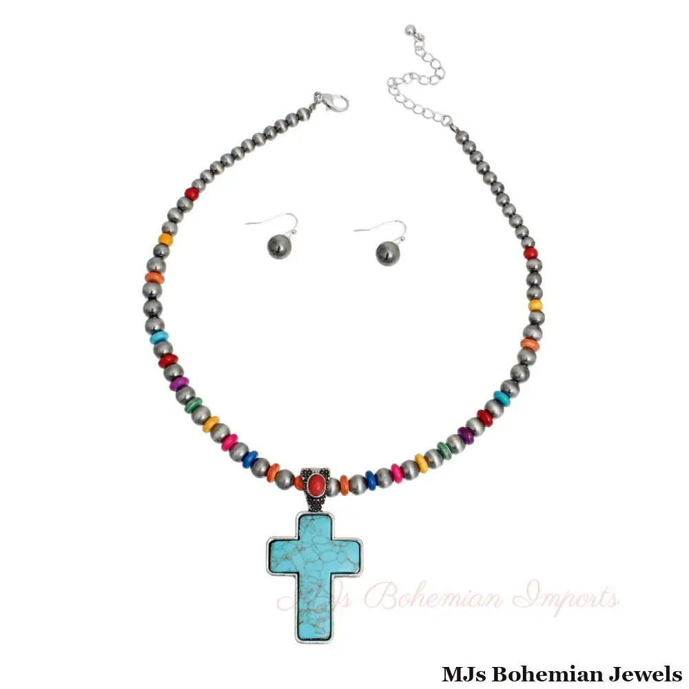 Navajo Pearl Turquoise Cross Necklace