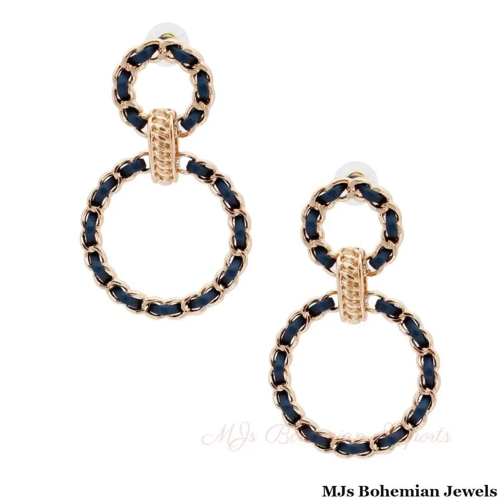 Navy and Gold Woven Chain Earrings