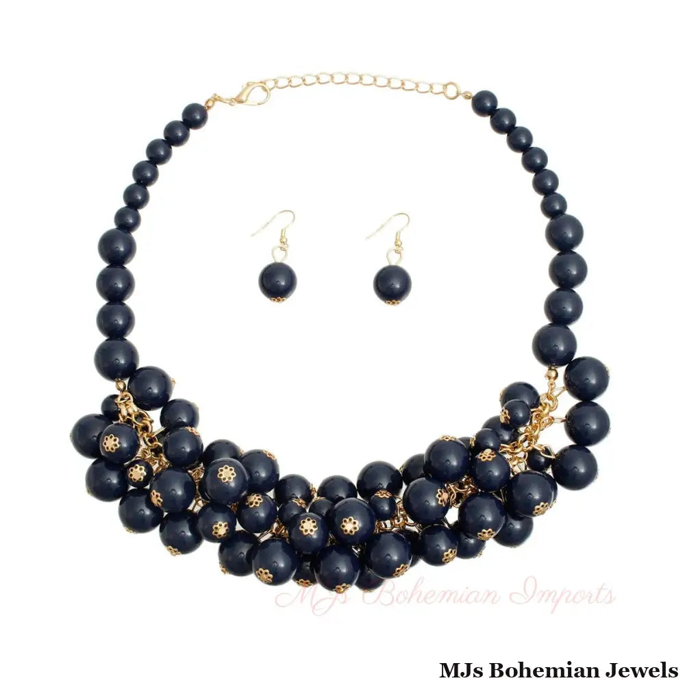 Navy Ball Bead Cluster Collar Set