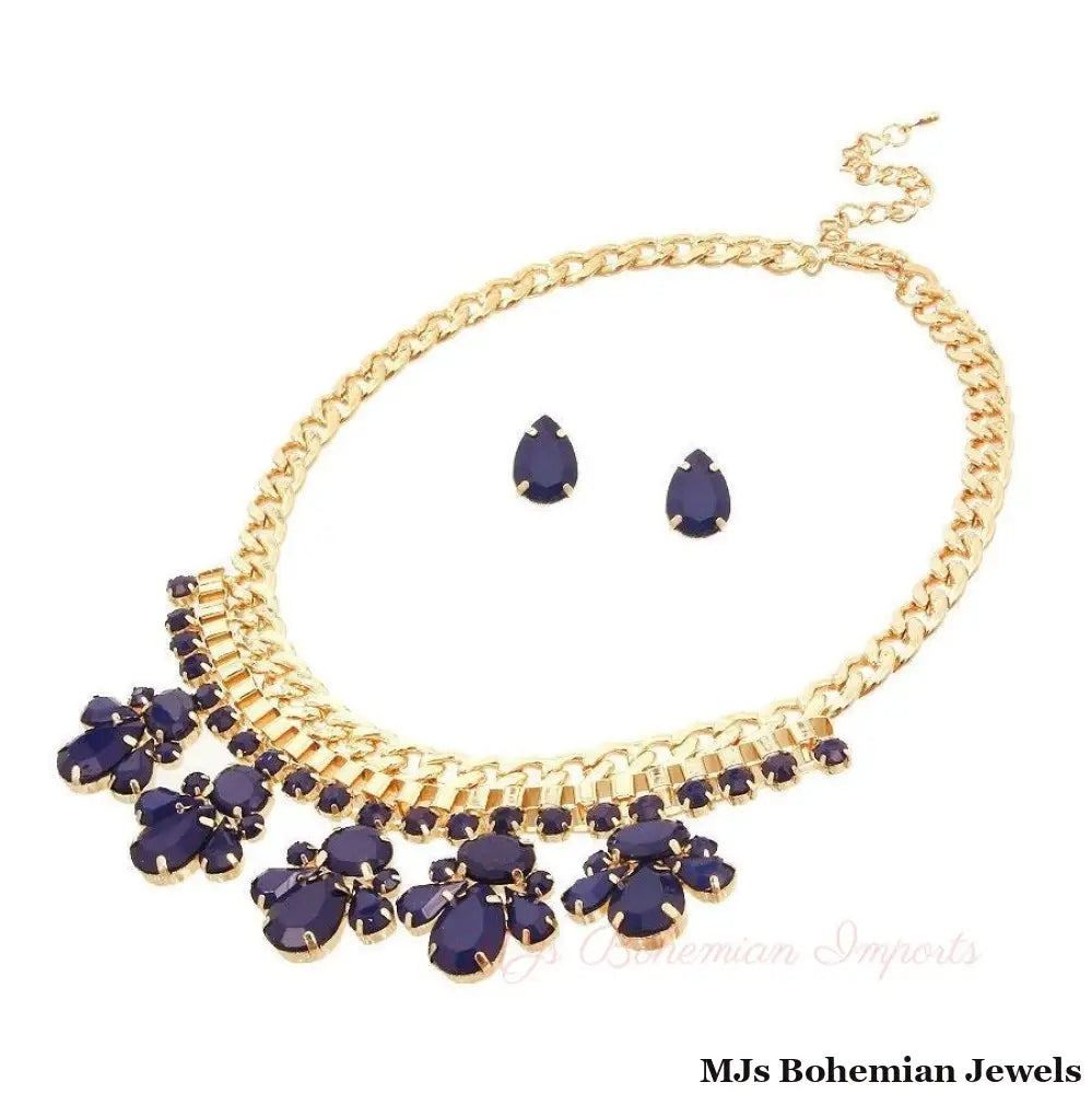 Navy Beads Gold Necklace Set
