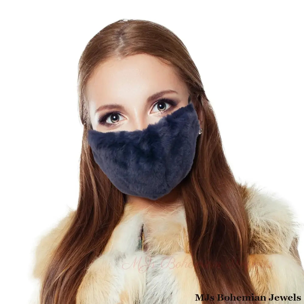 Navy Faux Fur Mask