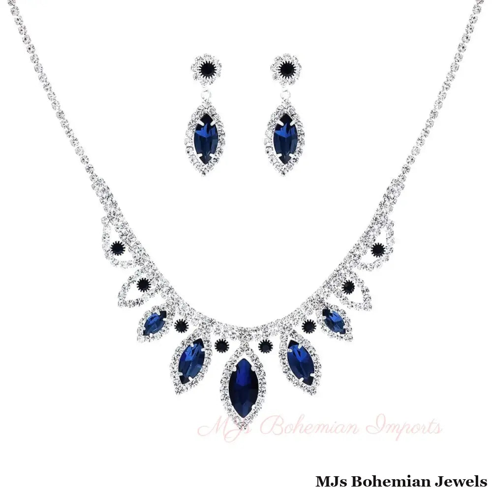 Navy Marquise Crystal Silver Set