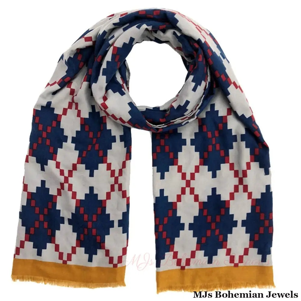 Navy Pixel Argyle Scarf