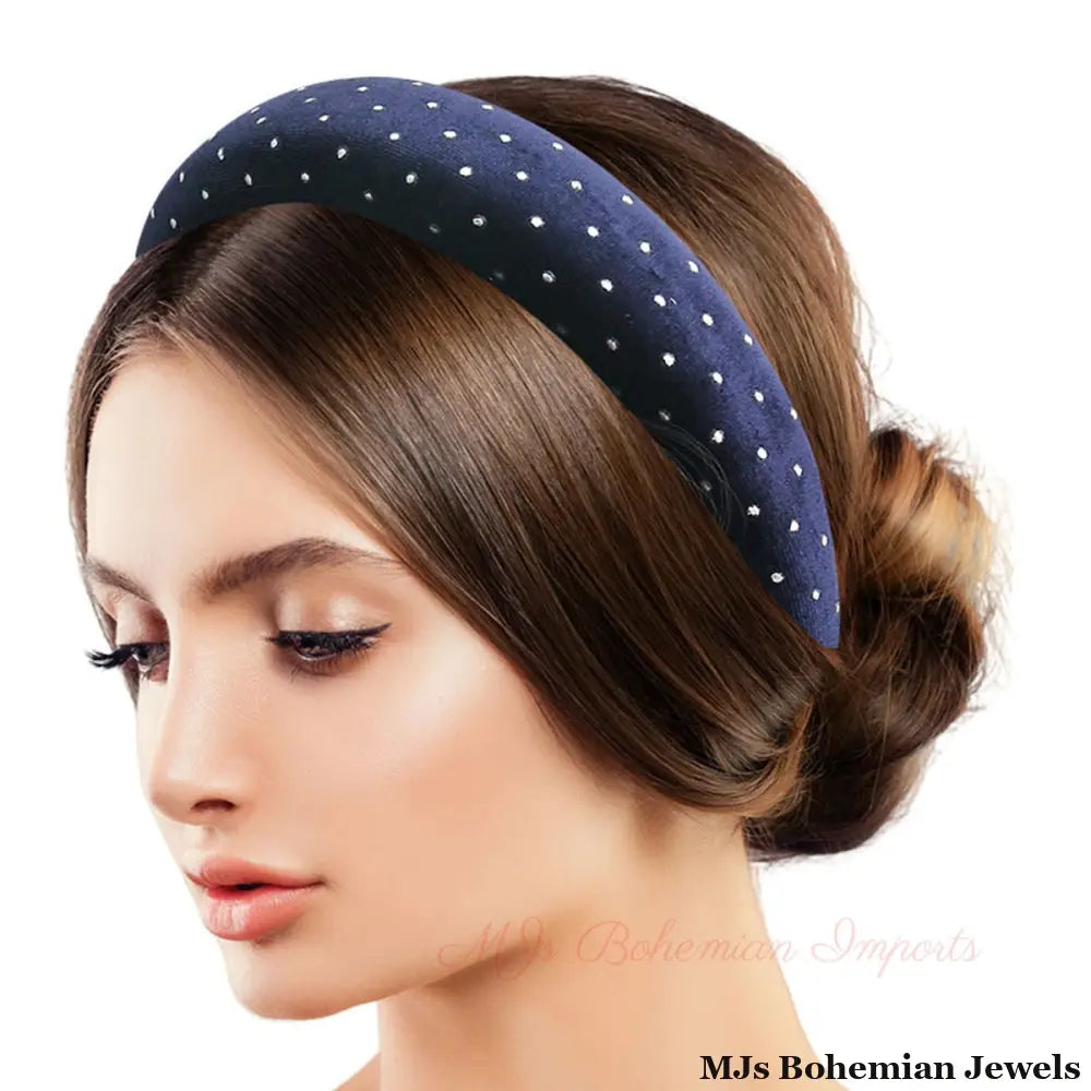 Navy Velvet Silver Stud Headband