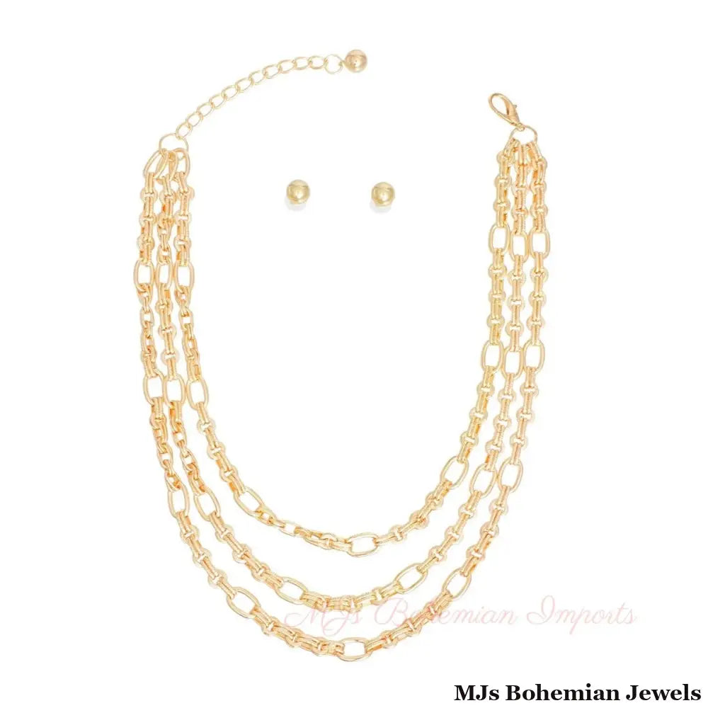Necklace Gold Triple Chain Link Set for Women