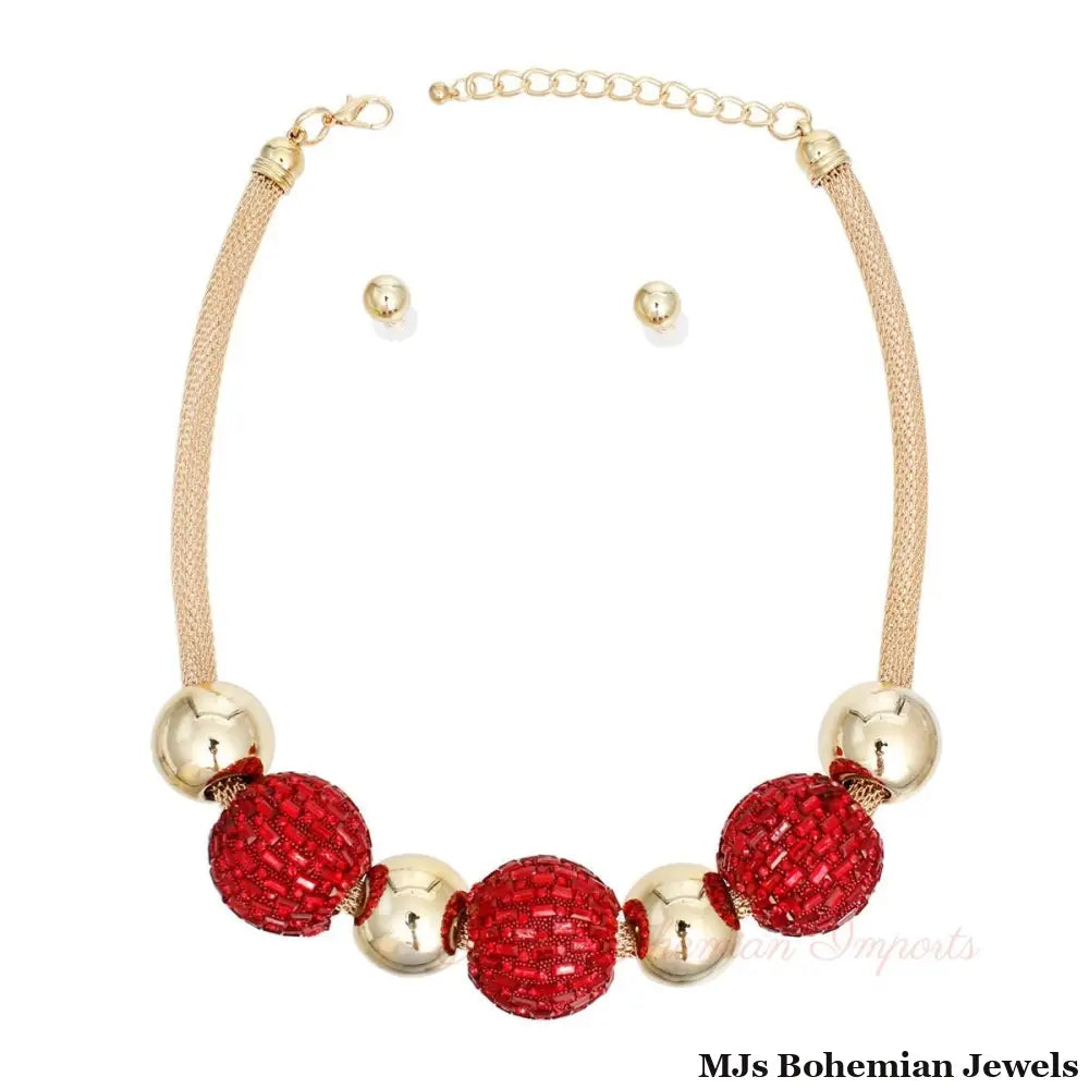 Necklace Red Disco Ball Bead Set for Women