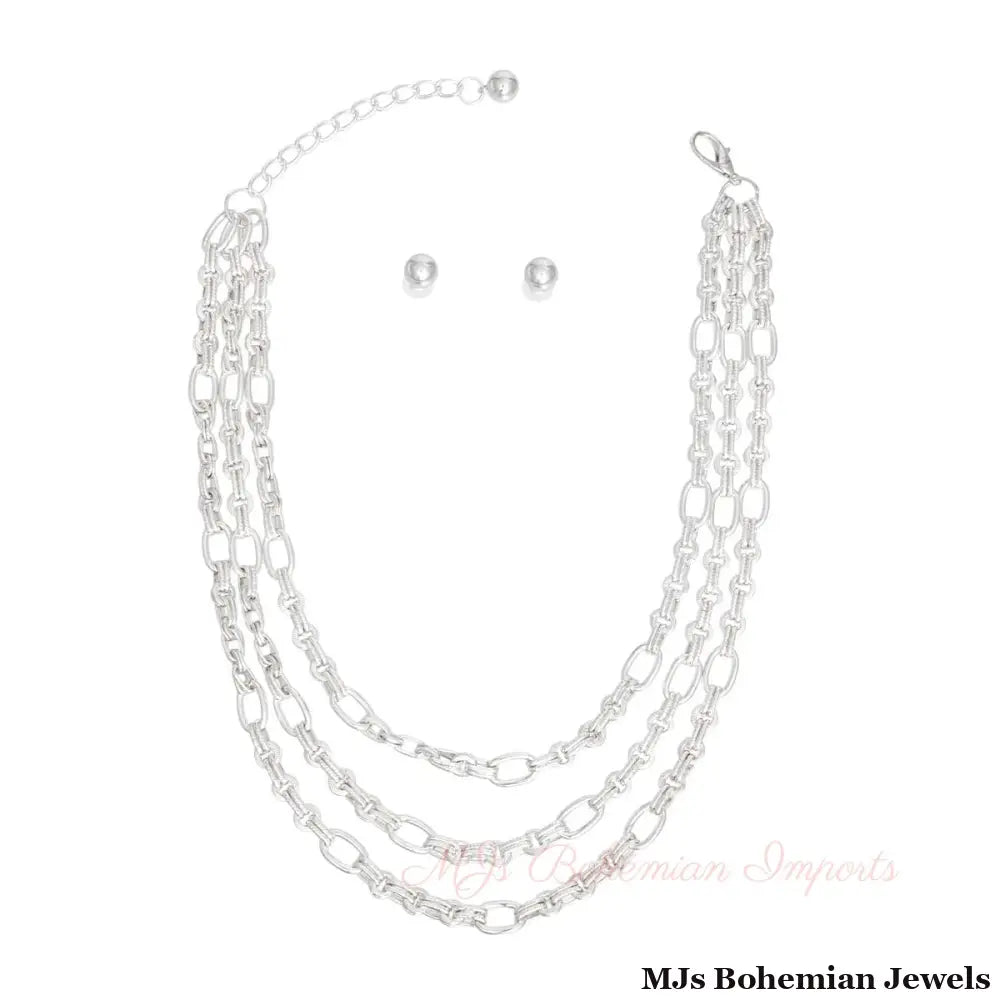 Necklace Silver Triple Chain Link Set for Women