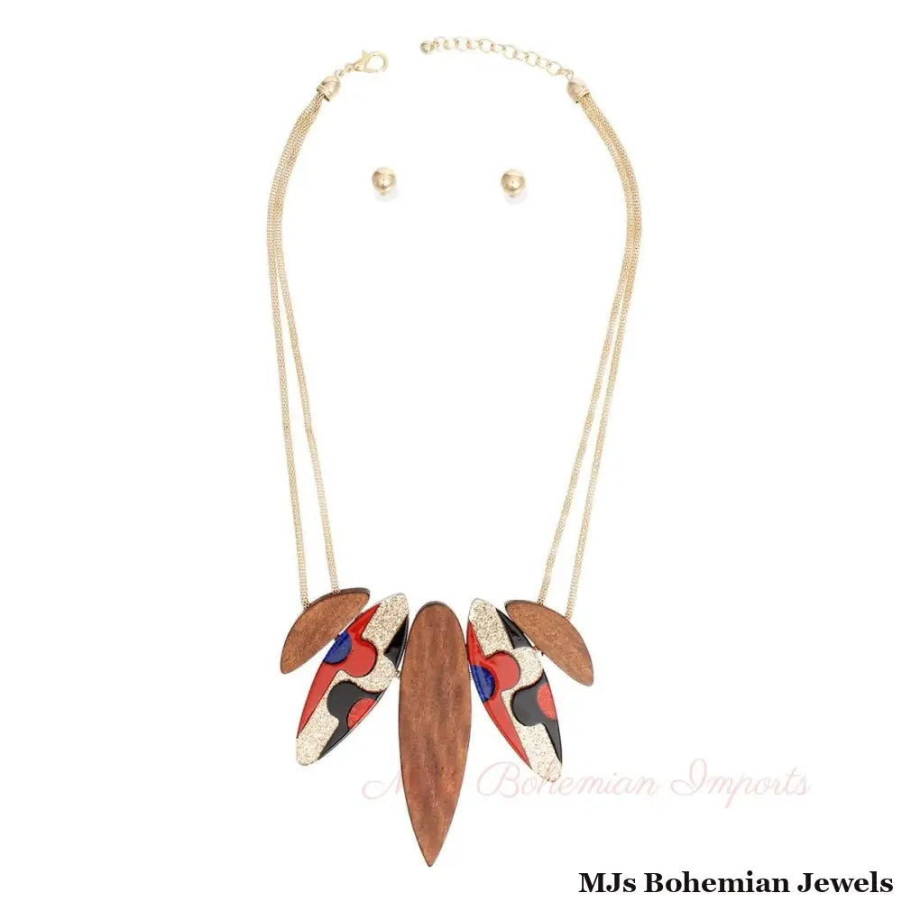 Necklace Wood Glitter Pendant Set for Women