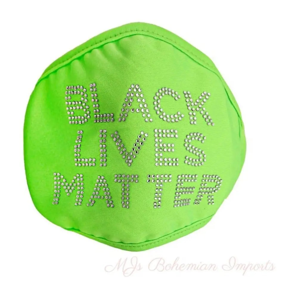 Neon Green Rhinestone BLACK LIVES MATTER Mask