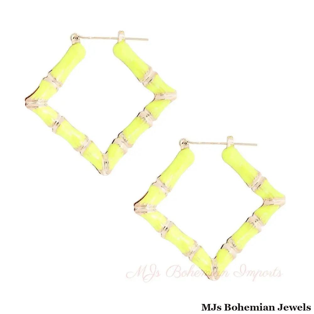 Neon Yellow Diamond Bamboo Hoops
