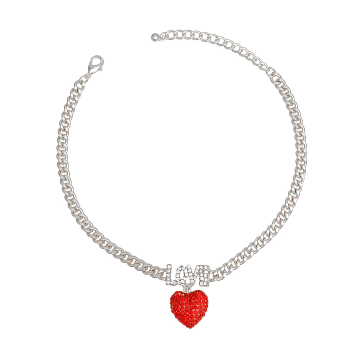 Anklet Silver Sparkling Love Red Heart Ankle Chain