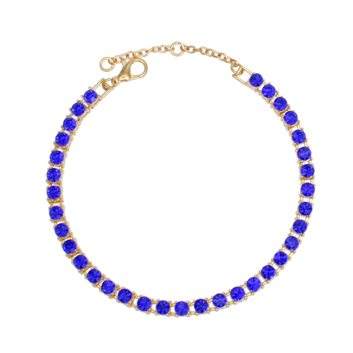 Anklet Gold Blue Rhinestone Tennis Ankle Chain