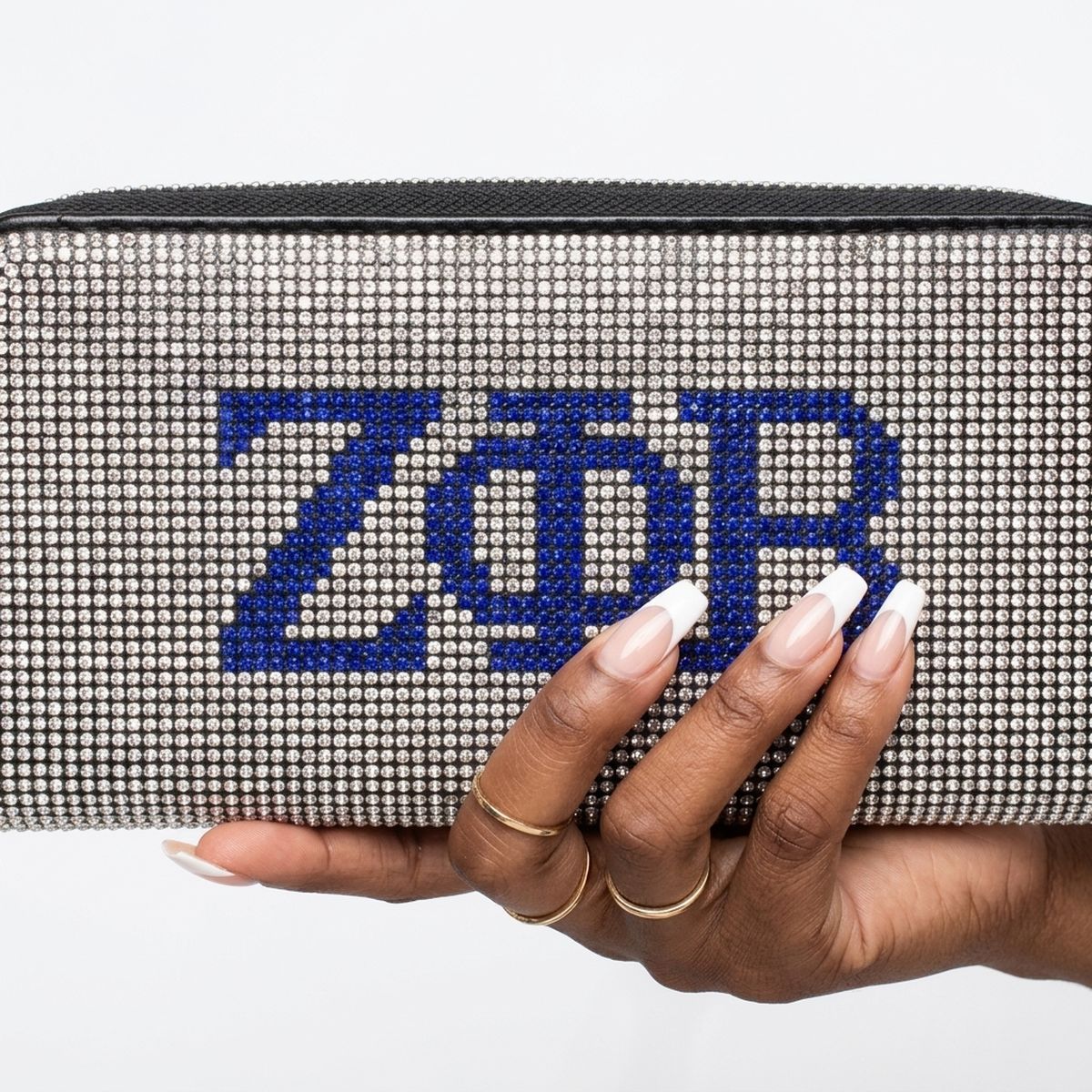 ZPB Greek Rhinestone Encrusted Zipper Wallet