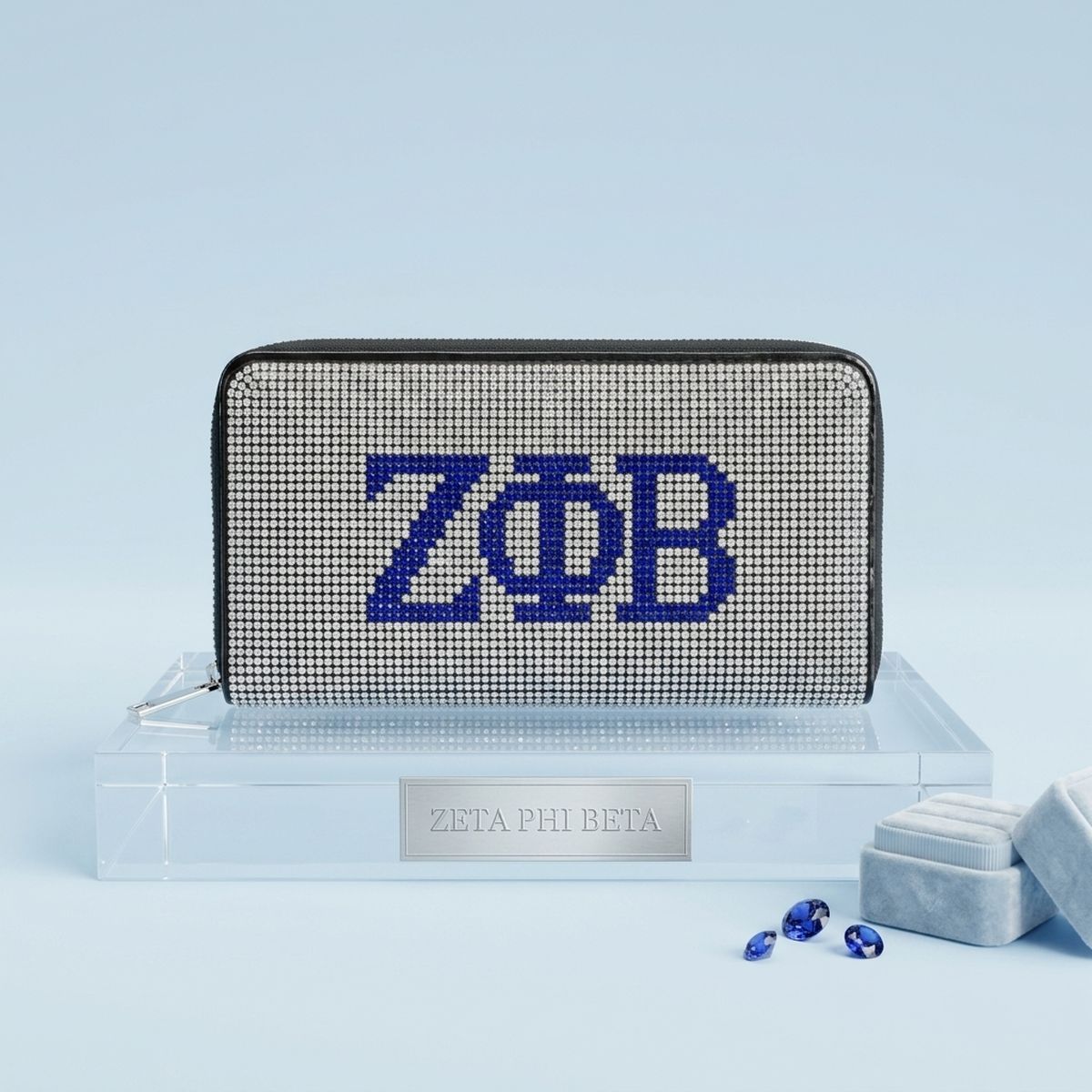 ZPB Greek Rhinestone Encrusted Zipper Wallet