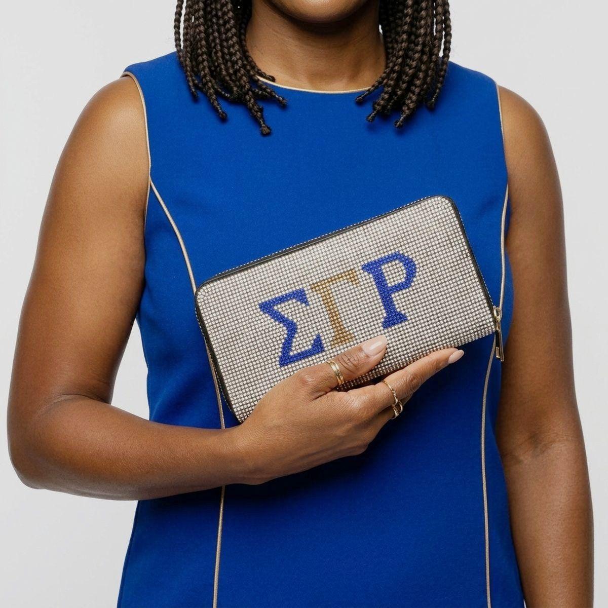 SGRHO Greek Rhinestone Encrusted Zipper Wallet