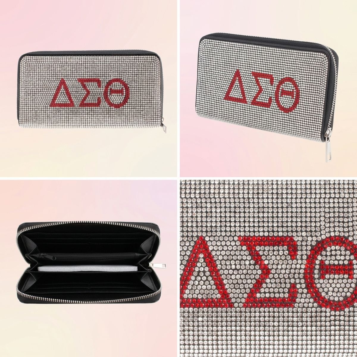 DST Greek Rhinestone Encrusted Zipper Wallet