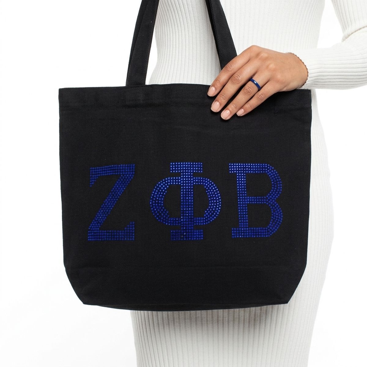 Zeta Phi Beta Rhinestone Black Canvas Tote