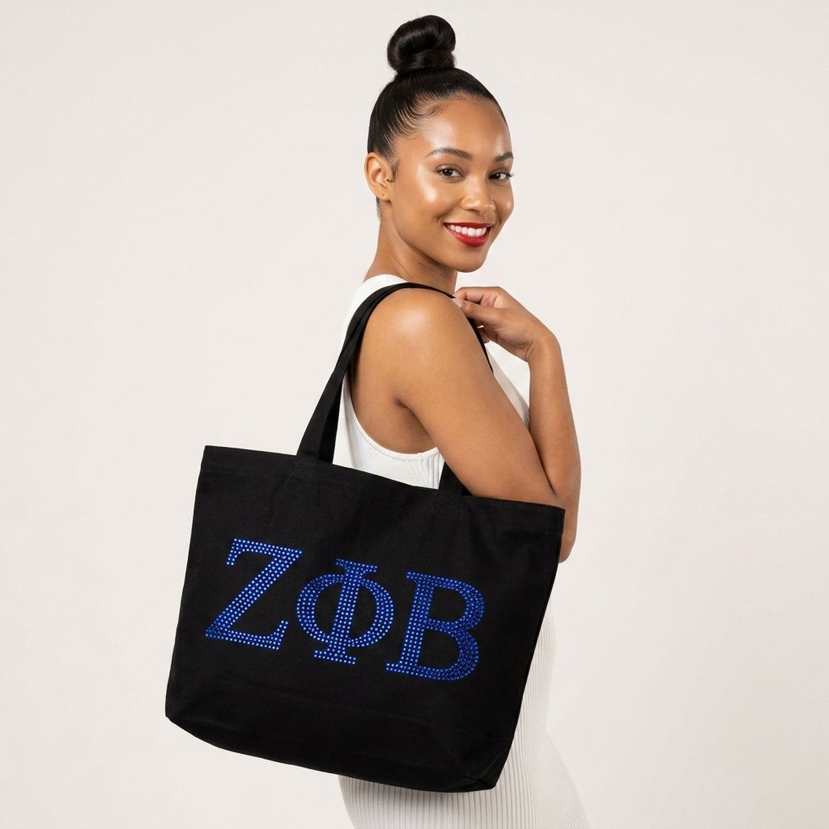 Zeta Phi Beta Rhinestone Black Canvas Tote