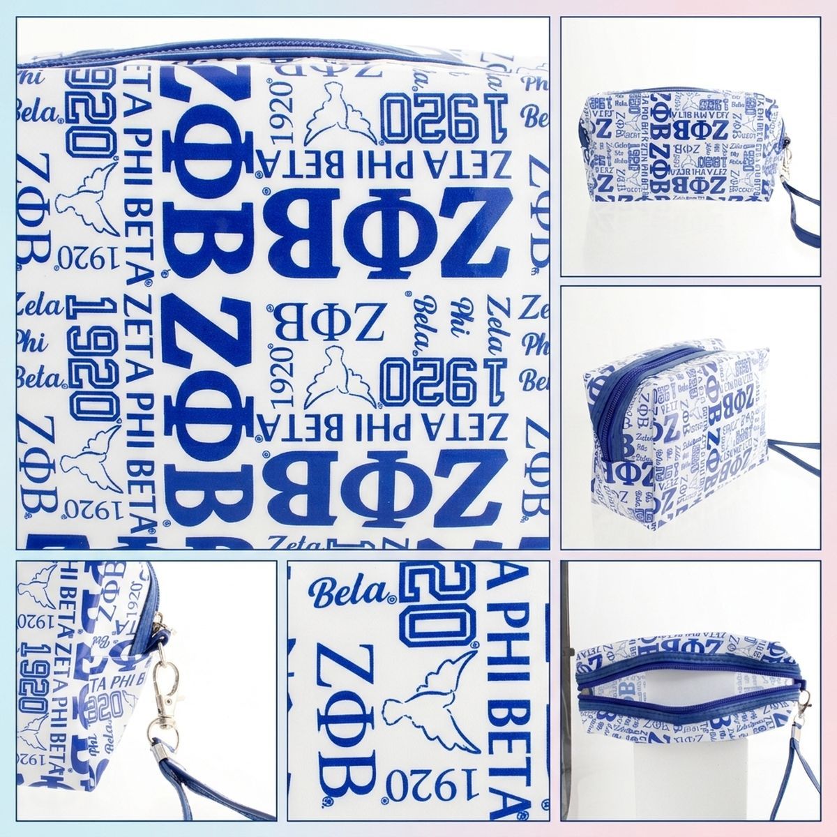 ZPB Blue and White Graphic Print Makeup Pouch