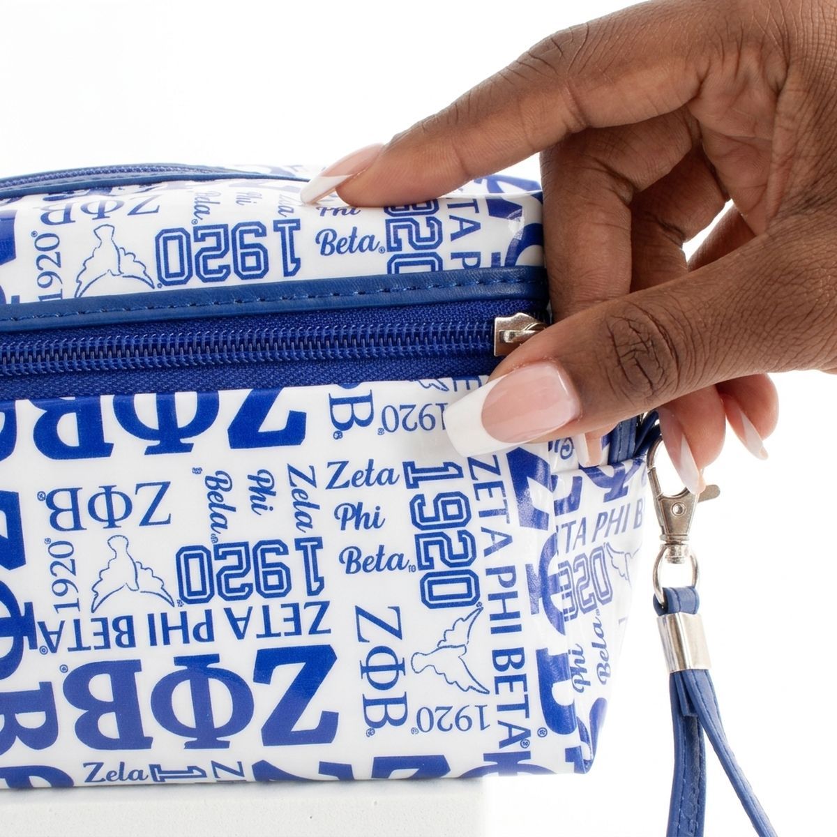 ZPB Blue and White Graphic Print Makeup Pouch