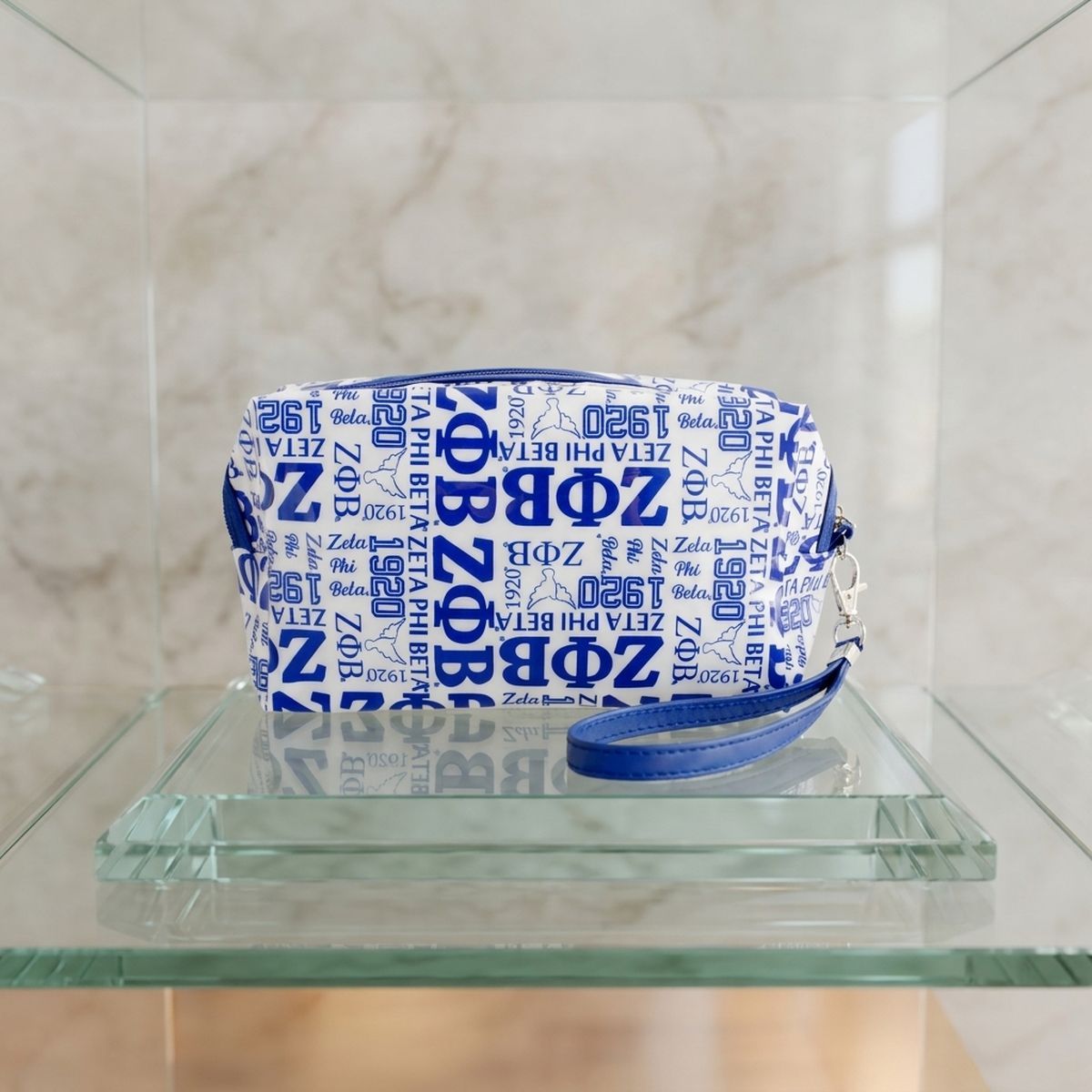 ZPB Blue and White Graphic Print Makeup Pouch