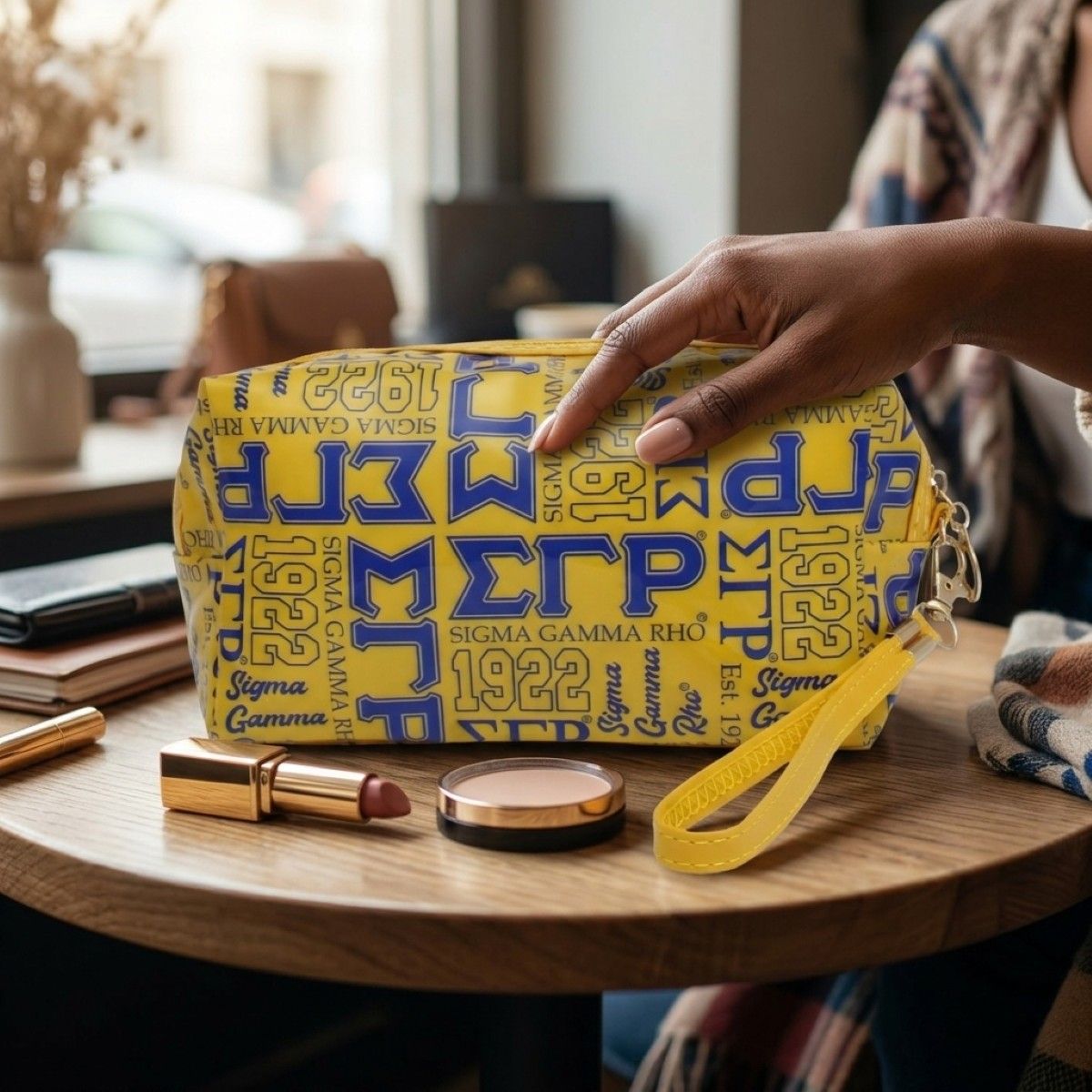 SGRHO Yellow and Blue Graphic Print Makeup Pouch