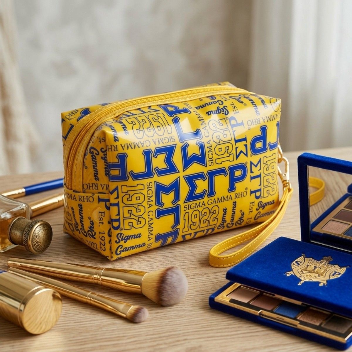 SGRHO Yellow and Blue Graphic Print Makeup Pouch