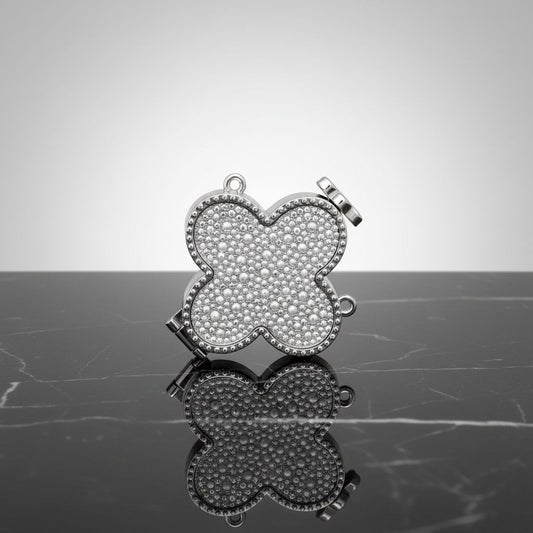 Mini Silver Quatrefoil Sparkle Crossbody Compact