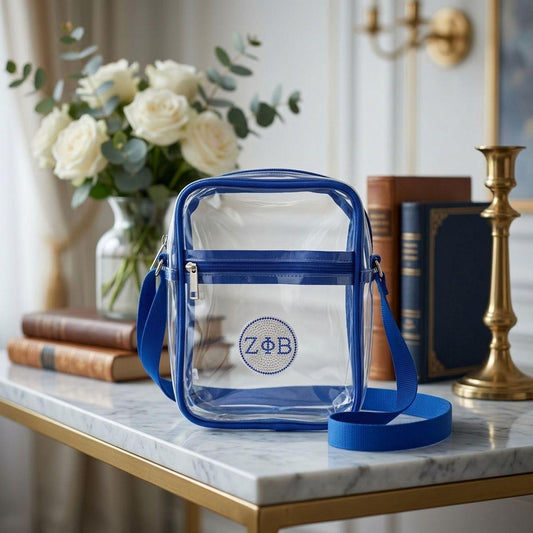 ZPB Blue and Clear Greek Stadium Crossbody Bag