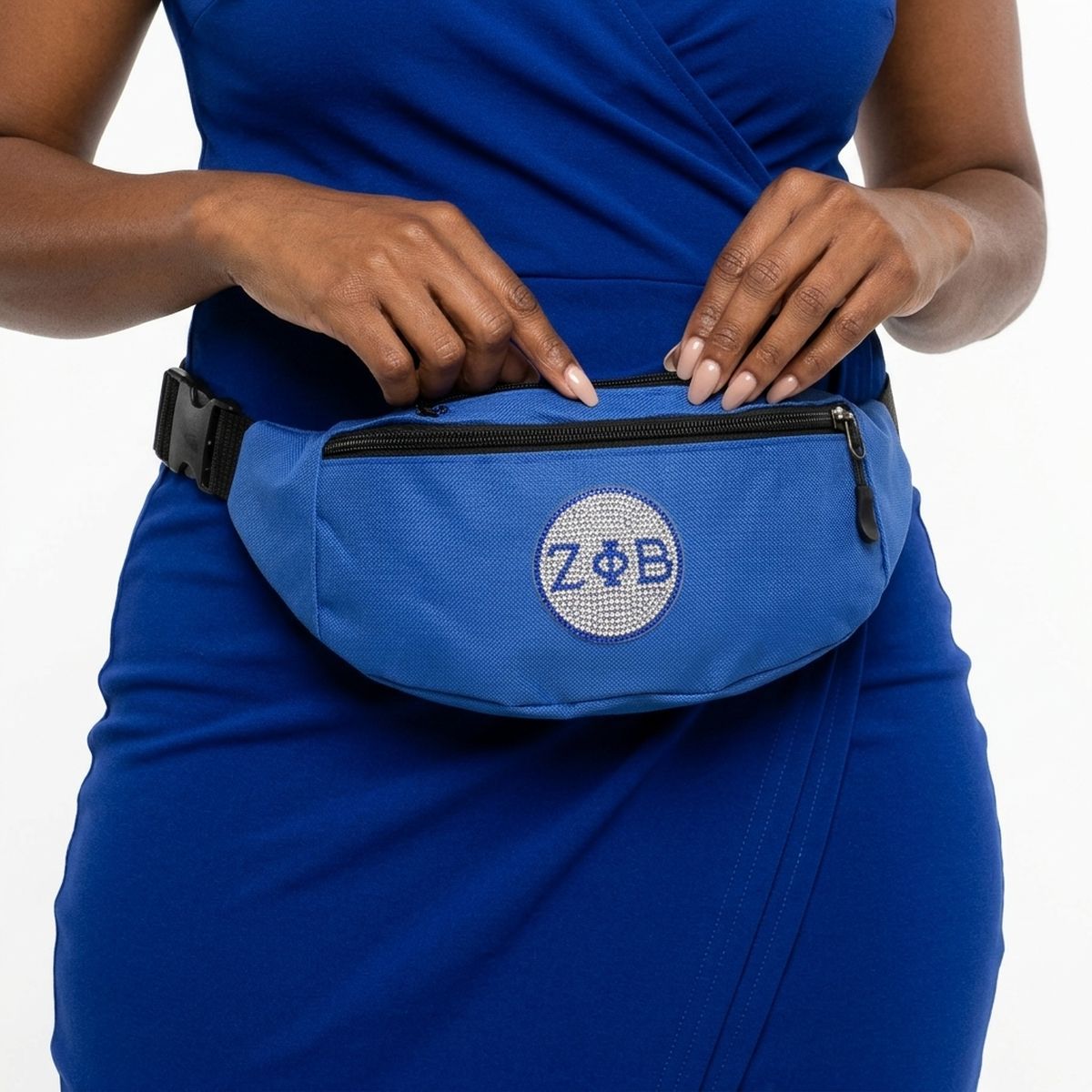 ZPB Blue Canvas Greek Triple Pocket Fanny Pack