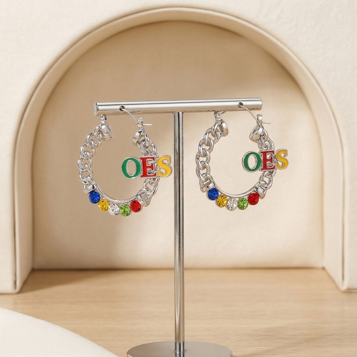 OES Rhinestone Chain Hoop Earrings