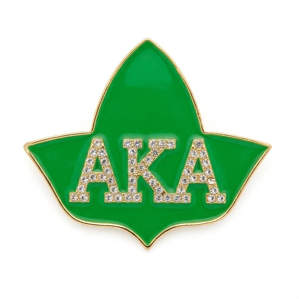 AKA Green Ivy Leaf Rhinestone Gold Brooch Pin