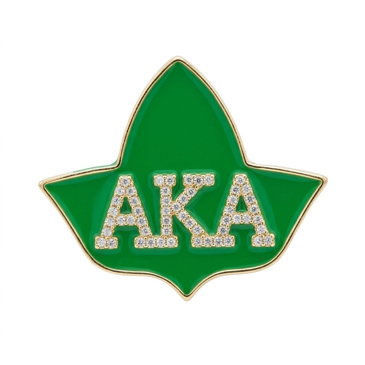 AKA Green Ivy Leaf Rhinestone Gold Stud Earrings