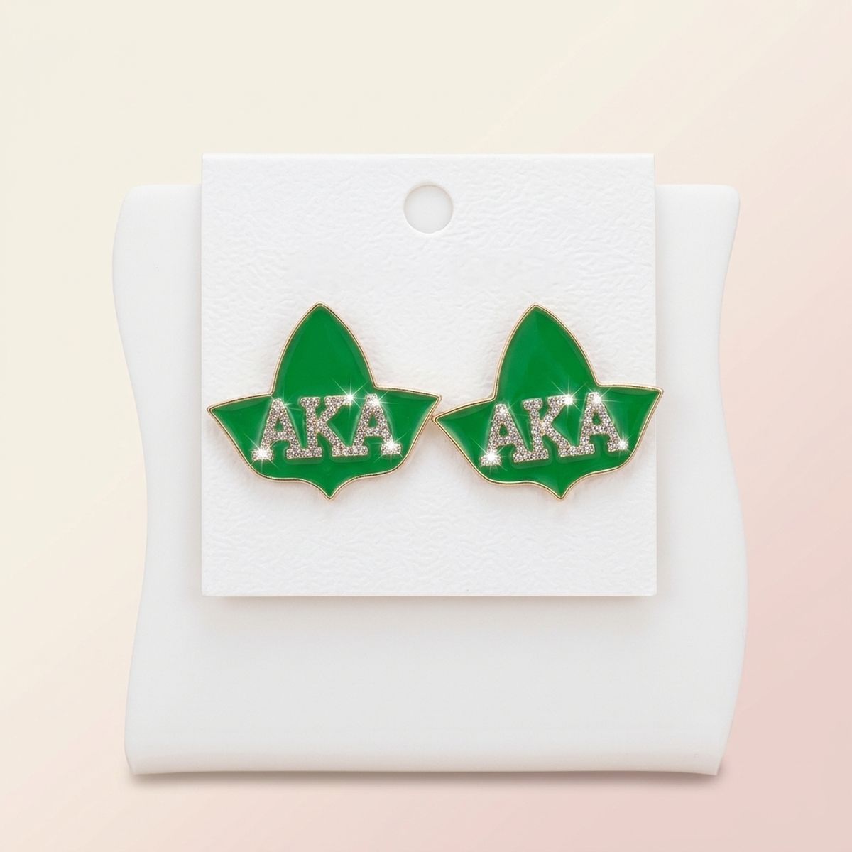 AKA Green Ivy Leaf Rhinestone Silver Stud Earrings
