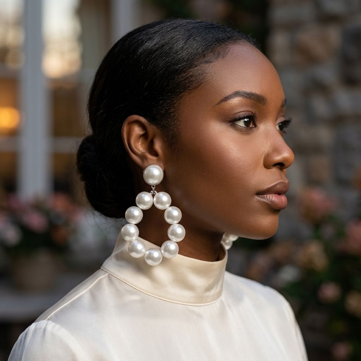 White Pearl Teardrop Chunky Earrings for Women