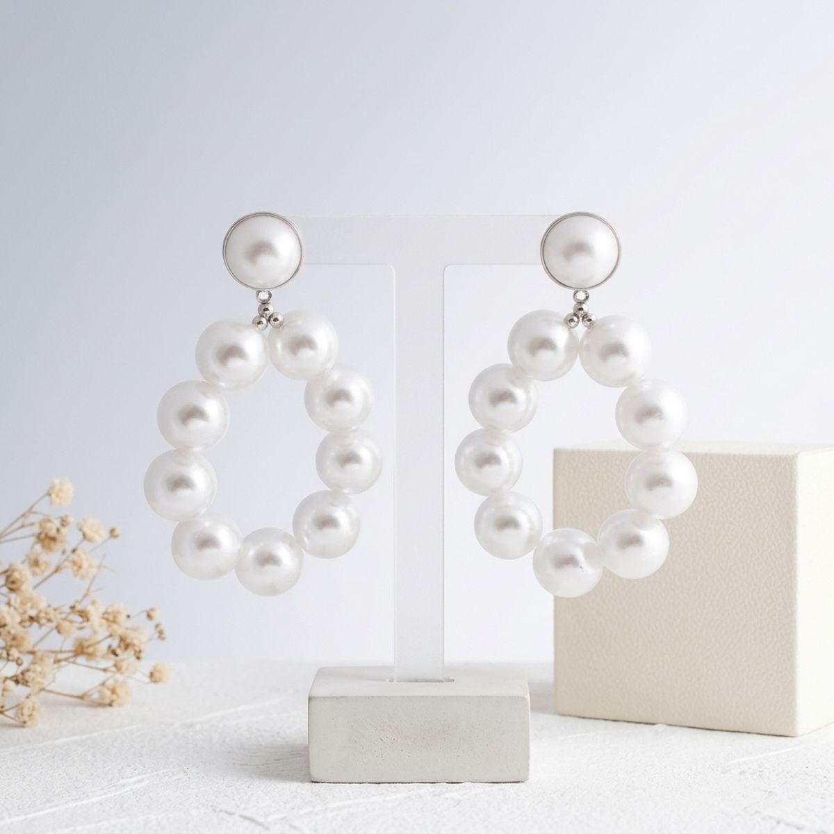 White Pearl Teardrop Chunky Earrings for Women