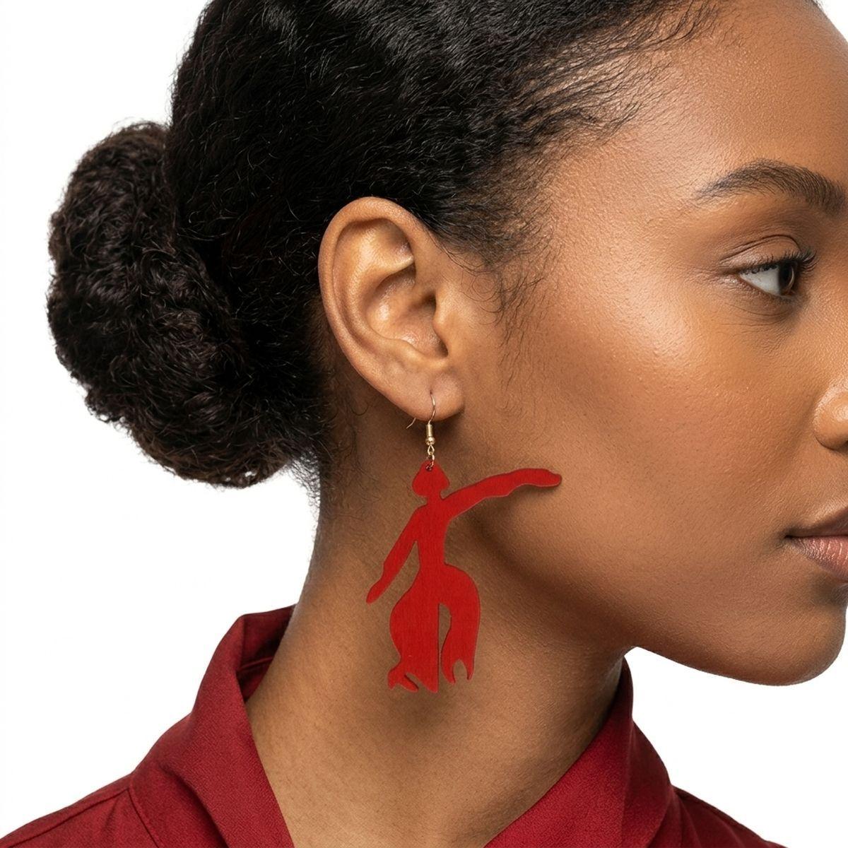 DST Fortitude Statue Red Wood Fish Hook Earrings