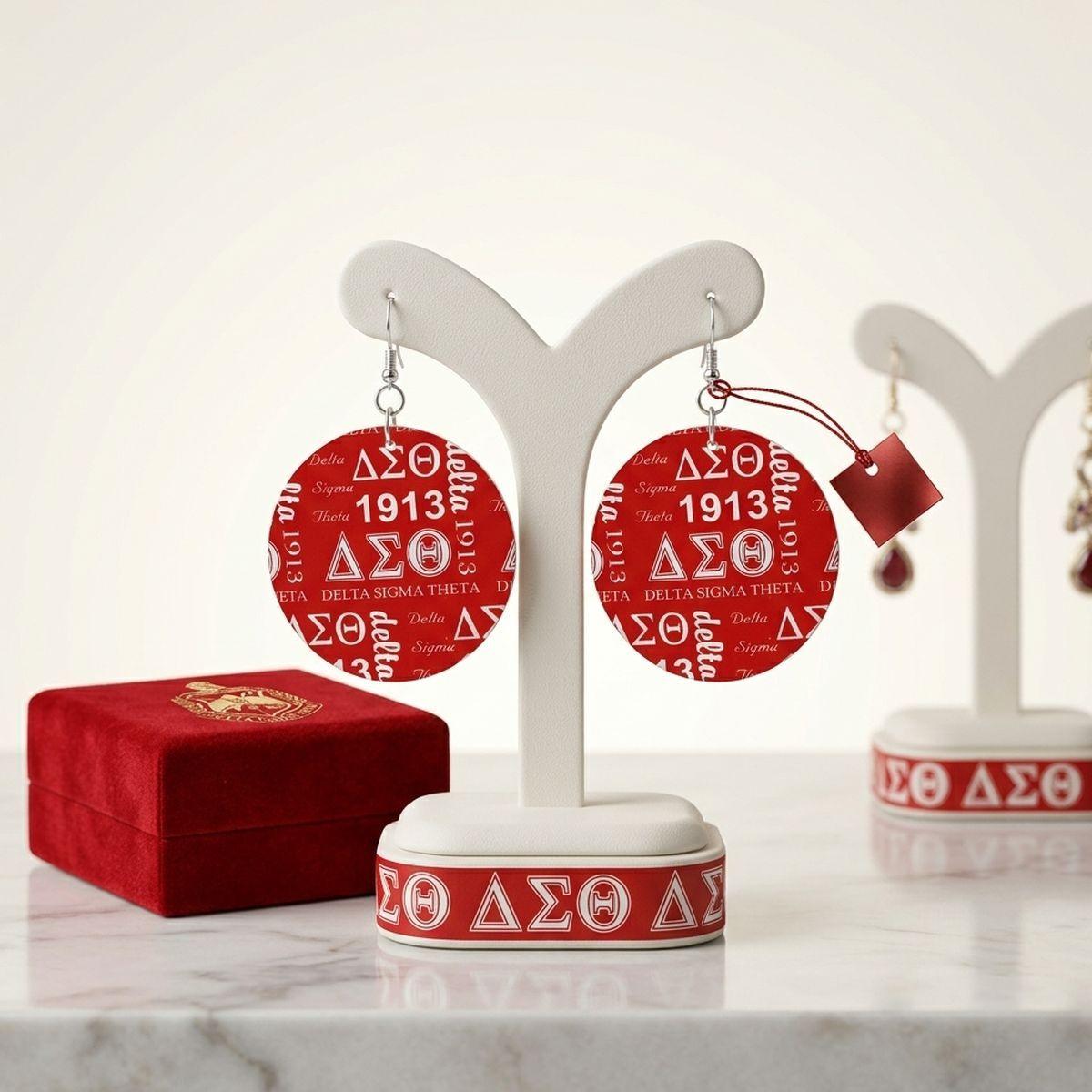 DST Round Red Graphic Print Fish Hook Earrings
