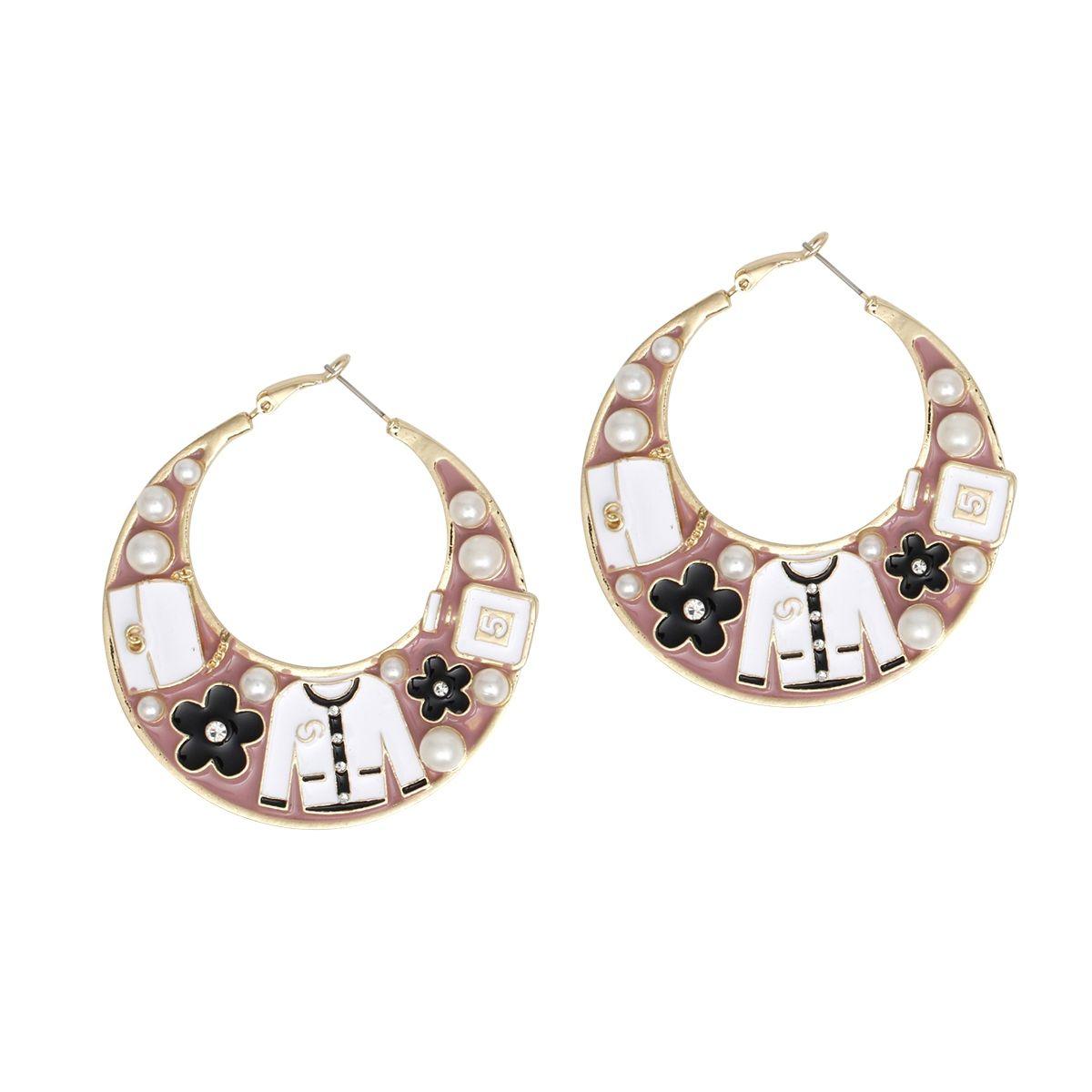 Hoop Fashion House Chic Pink and Gold Earrings