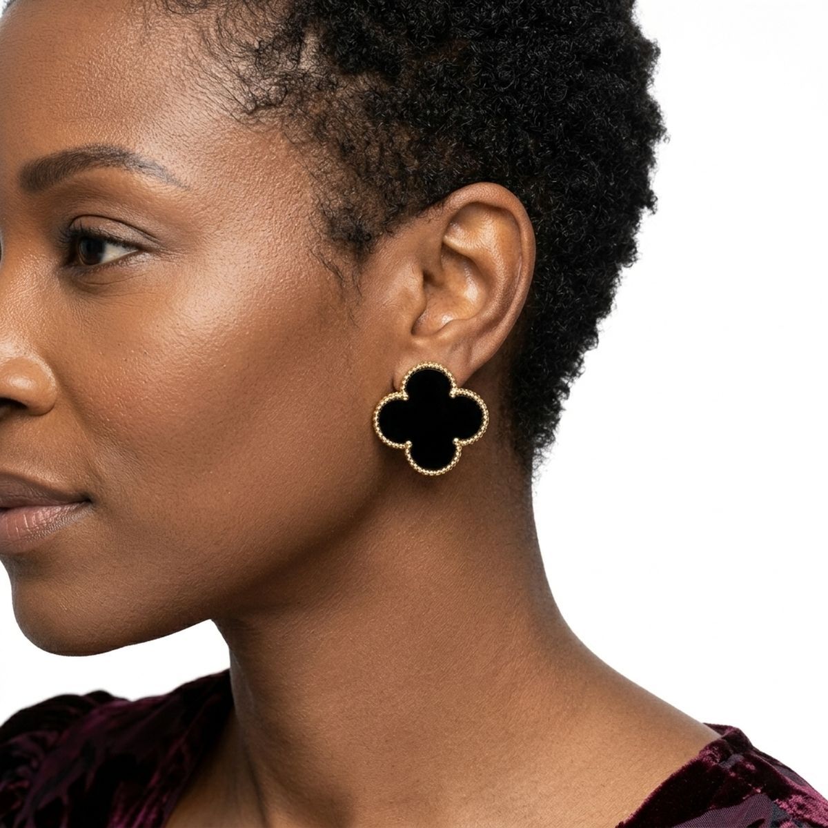 Stud Large Black and Gold Quatrefoil Earrings