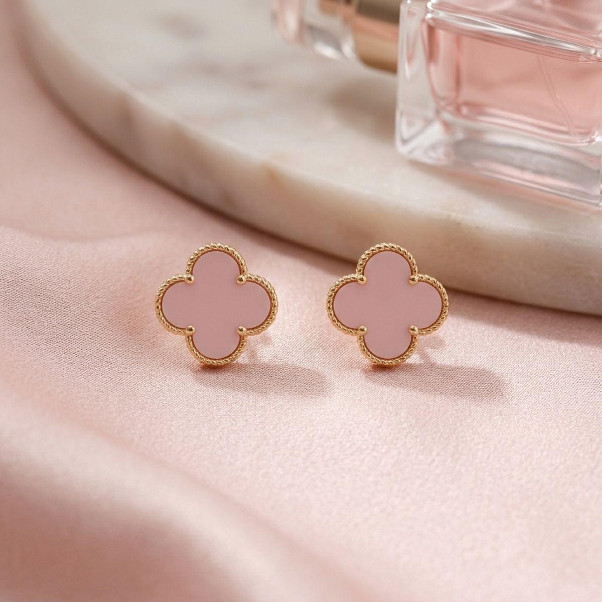 Stud Large Pink and Gold Quatrefoil Earrings