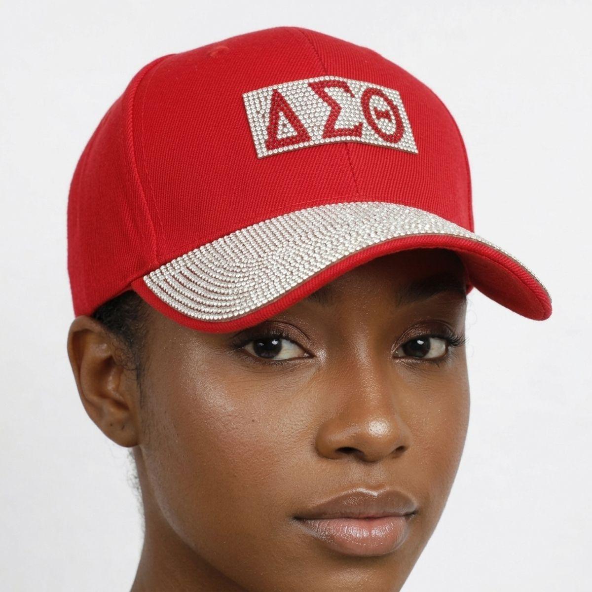 DST Red Canvas Greek Rhinestone Baseball Hat