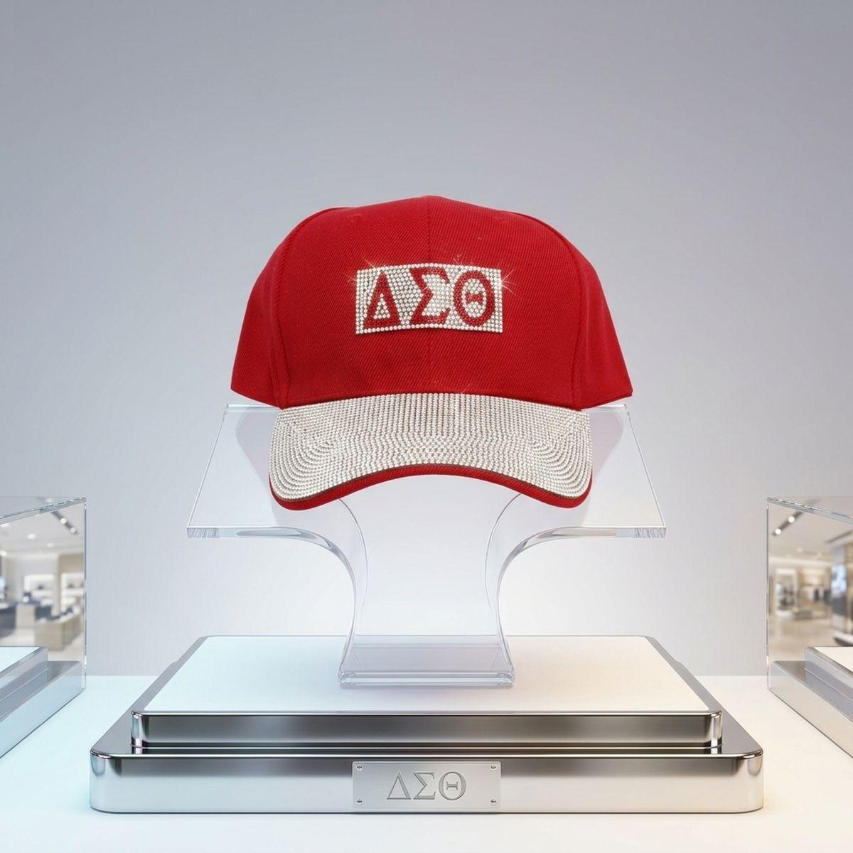 DST Red Canvas Greek Rhinestone Baseball Hat