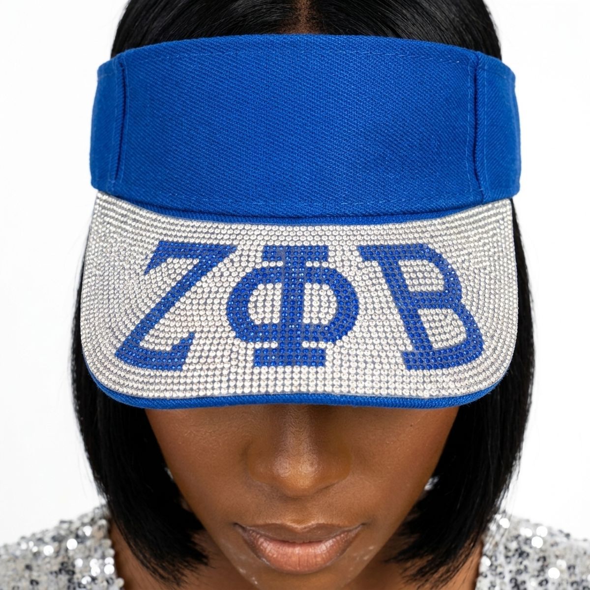 ZPB Blue Canvas Greek Rhinestone Brim Visor Hat